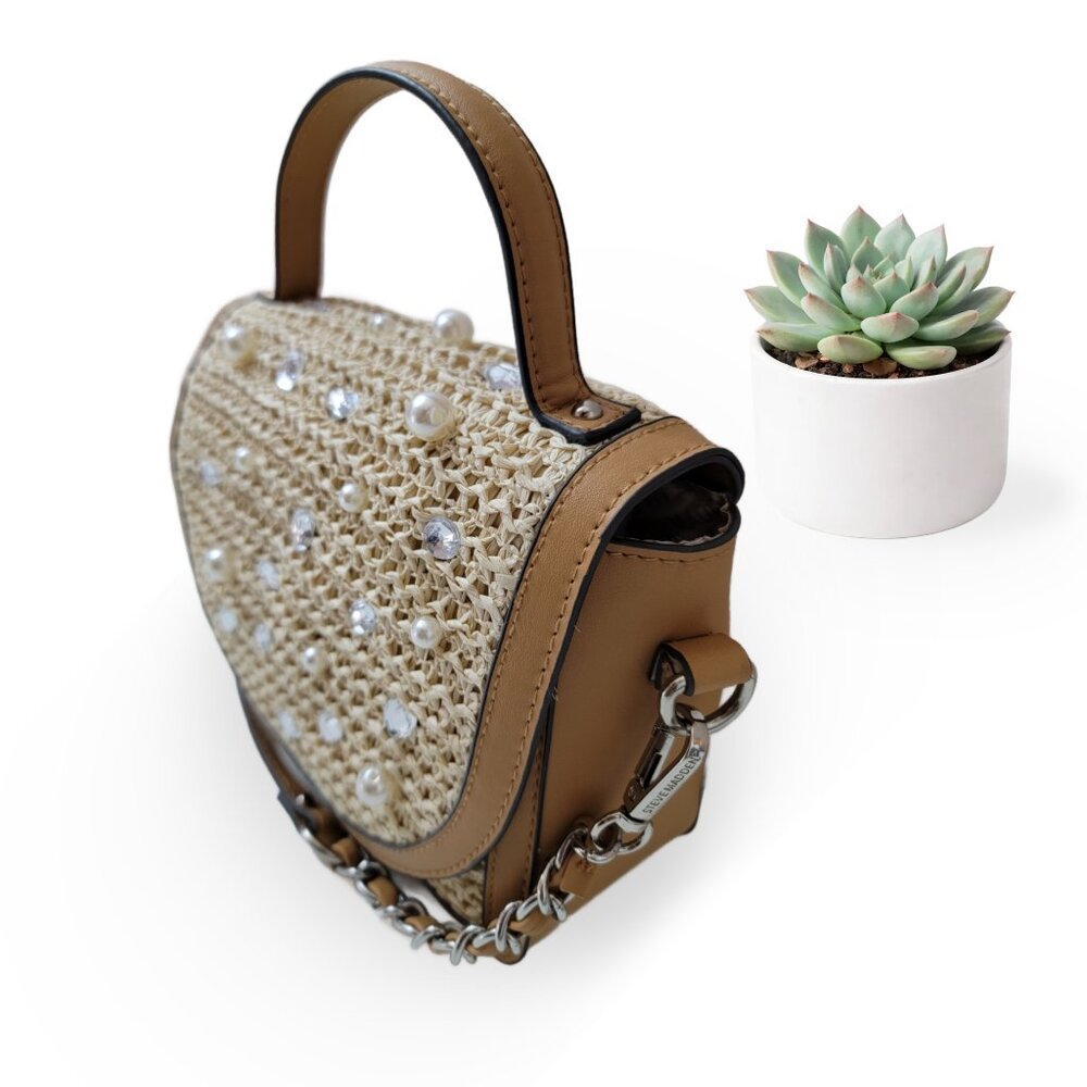 Steve Madden Woven Pearl Embellished Crossbody Top Handle Bag - Picture 3 of 6